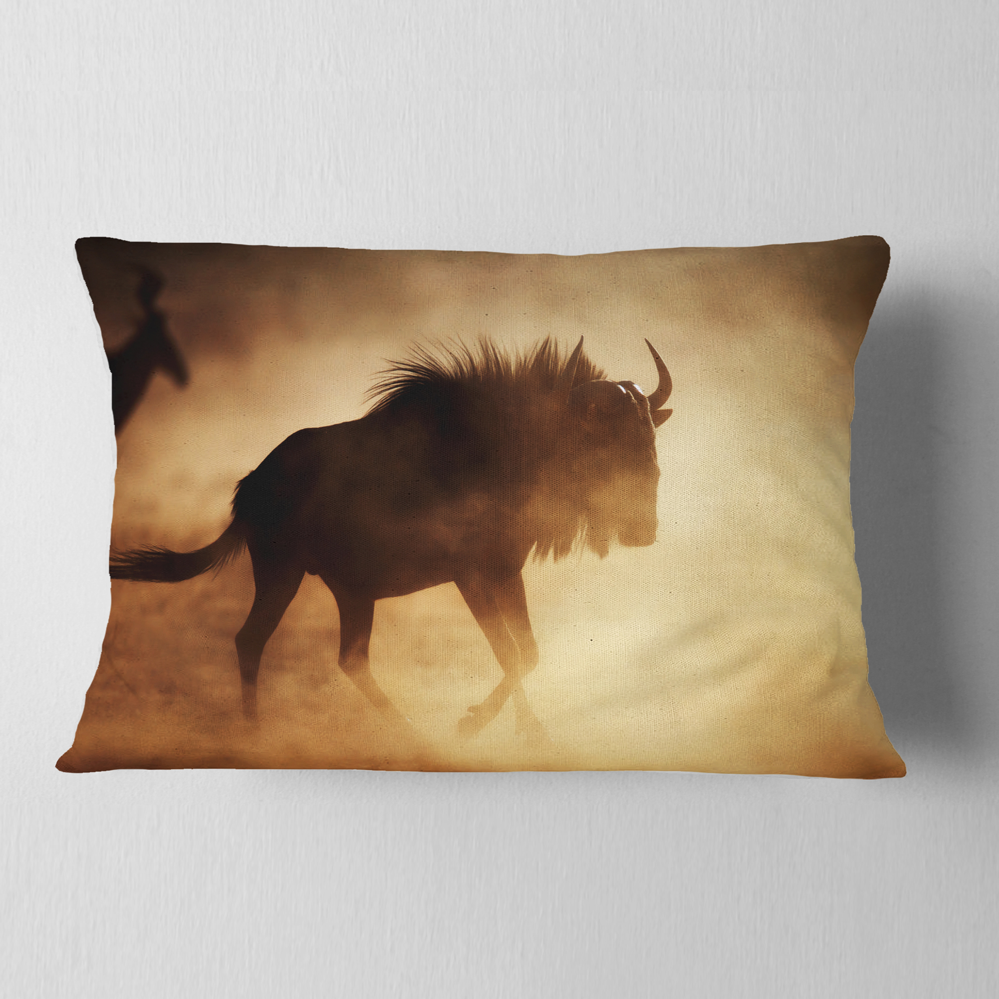 Designart Blue Wildebeest Running in Dust - African Throw Pillow - 12x20