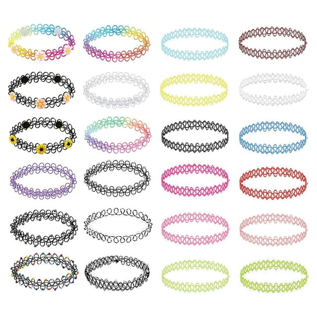 BodyJ4You Ensemble de 24 Pcs Collier Ras-du-Cou Mélange Coloré Extensible Élastique Bijoux Femmes Fille Enfants Paquet Valeur