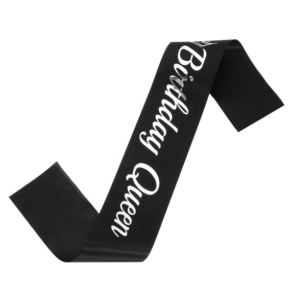 Uxcell Birthday Queen Sash with Pin Silver Foil Lettering Party Favors Supplies Decorations Accessories for Women Costume Gifts Sweet Birth Day, Black