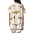 thumbnail image 6 of Uemuo Striped Vintage Planes Pattern Women's Short-Sleeved Pajama, Button-Front Loungewear, 2-Piece Summer Sleepwear, Elastic Drawstring Shorts-XX-Large, 6 of 7