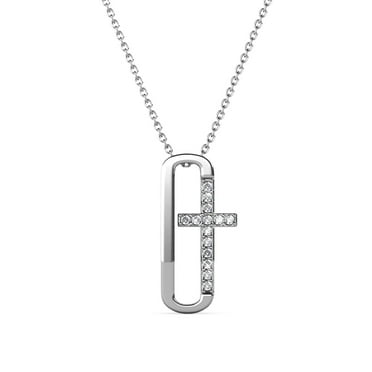 Cate & Chloe Lona 18k White Gold Plated Silver Cross Necklace with Swarovski Crystals for Women