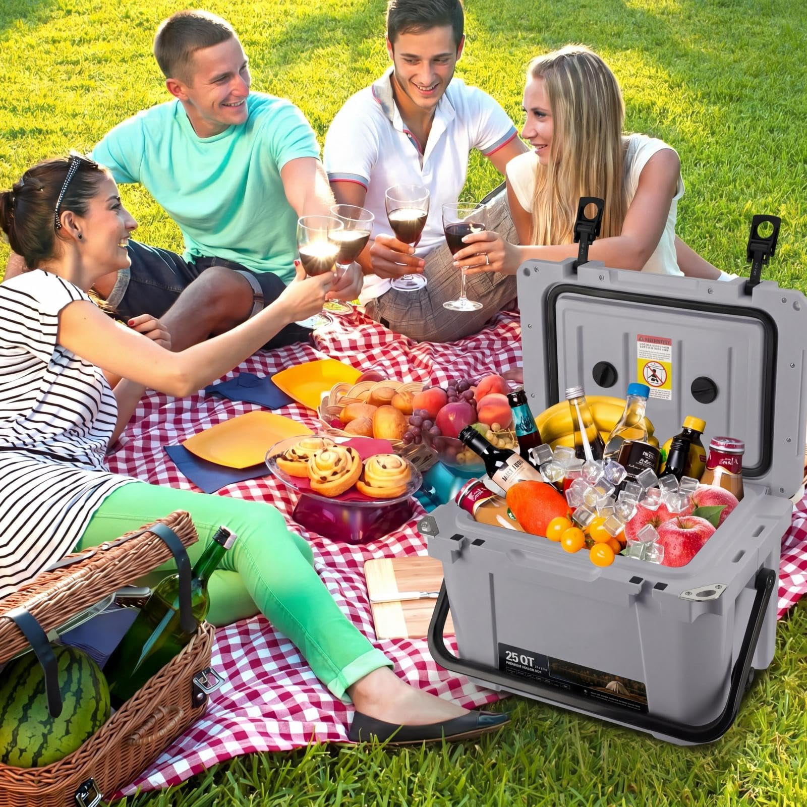 25 Qt Camping Cooler, Heavy Duty Ice Chest with 7-Day Ice