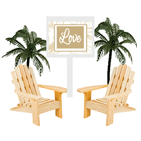 Love Sign with Unfinished Mini Beach Adirondack Wood Chairs Cake Decoration Toppers with Palm Trees