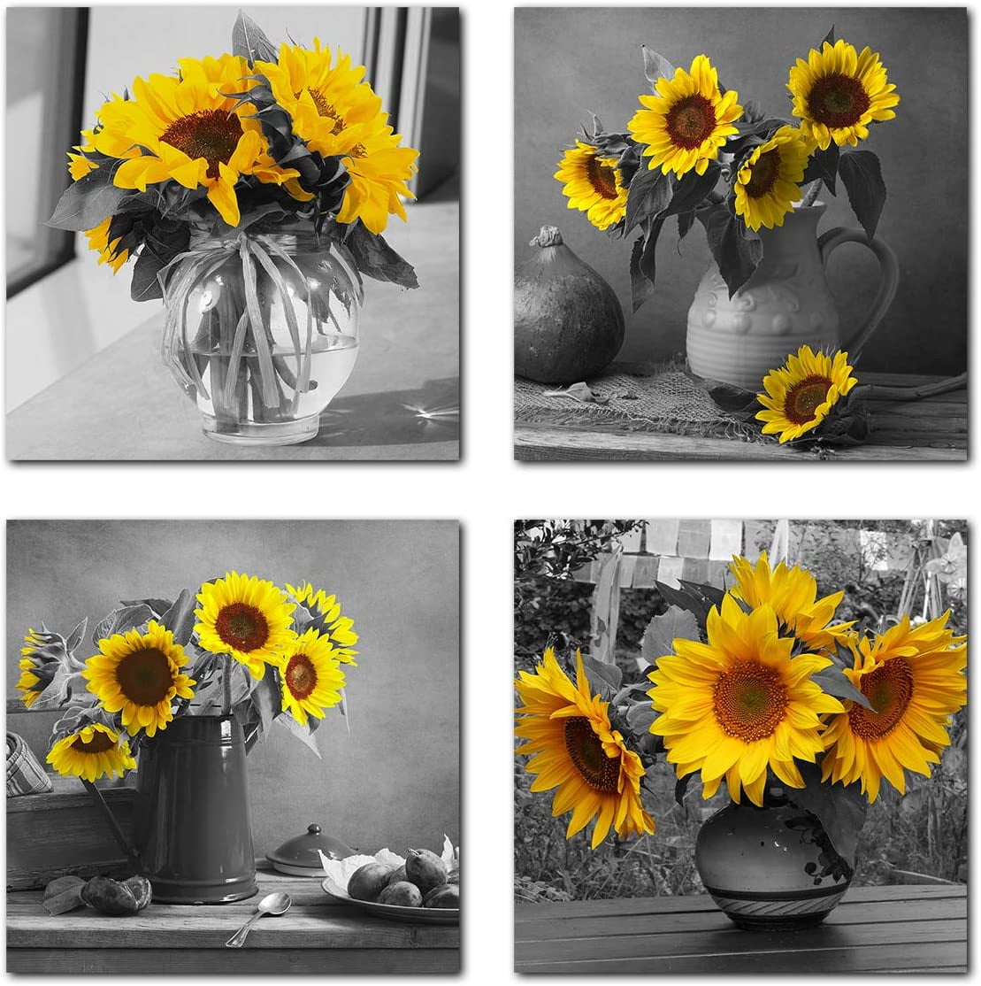 Buythrow Sunflower Canvas Wall Art Yellow Floral Pictures Blossom