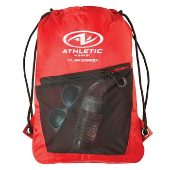 Athletic Works Red Waterproof Swim Bag Mesh Backpack with Drawstring and Shoulder Strap