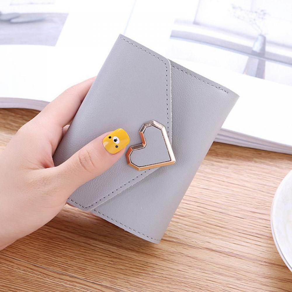 Small Wallet for Women PU Leather Heart Pendant Card Holder Phone Checkbook  Organizer with ID Window 