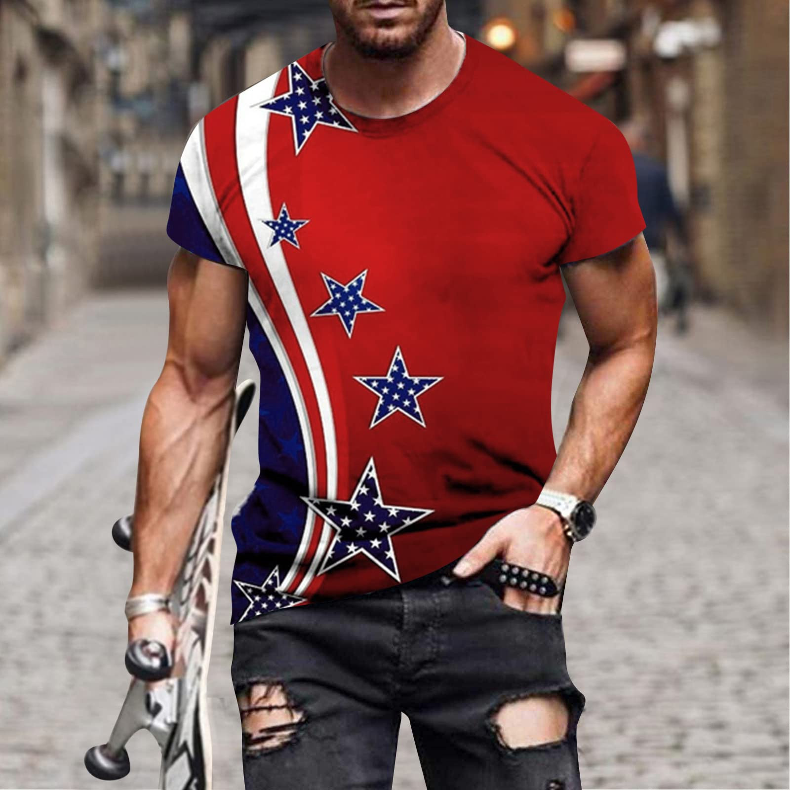 4th of July T Shirts for Men American Flag Patriotic Shirts USA US Flag Short Sleeve Round Neck