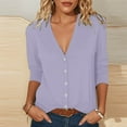 thumbnail image 2 of ShomPort Cardigans for Women 3/4 Sleeve Button up V Neck Tops Loose Breathable Casual Everyday Basic Shirts, 2 of 6