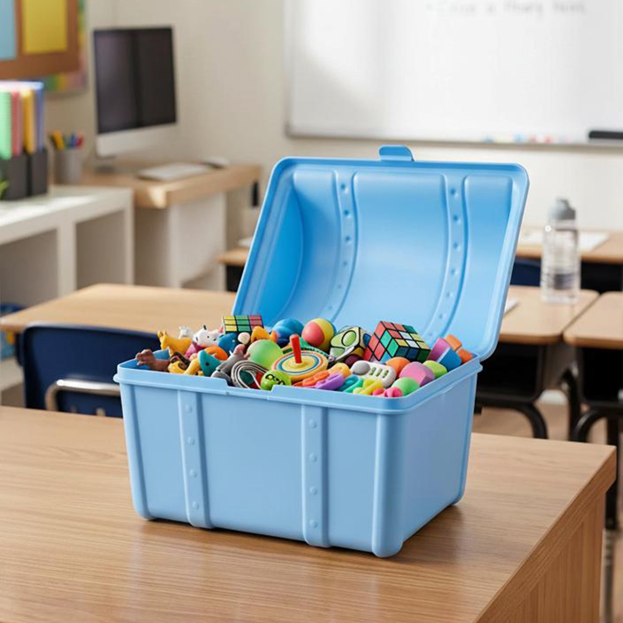 Pen+Gear Plastic Treasure Box Desktop Organizer and Storage Bin, Blue