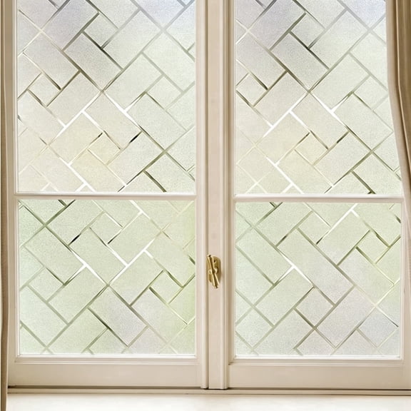 15.7‑Inch x 6.5‑Feet Static‑Cling Herringbone Privacy Window Film, Non‑Adhesive UV‑Resistant Frosted Decorative Glass Sticker for Home, Kitchen, Bathroom & Office