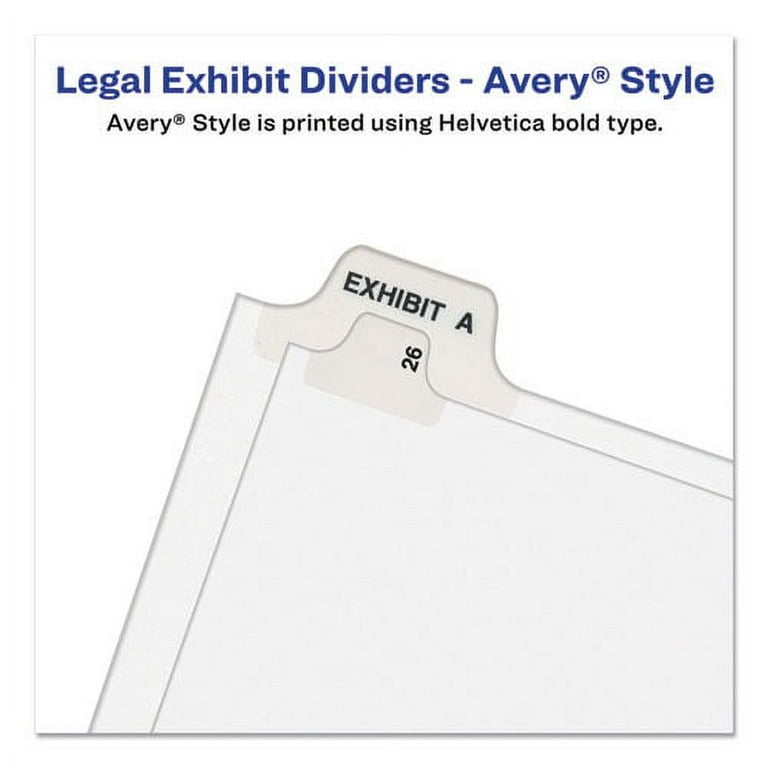 Preprinted Legal Exhibit Side Tab Index Dividers, Avery Style, 25-Tab, 26 to 50, 11 x 8.5, White, 1 Set, (1331)