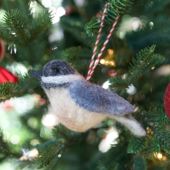 Black Capped Chickadee Felt Wool Bird Christmas Ornament - Fair Trade Handmade in Nepal