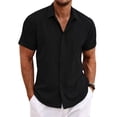 thumbnail image 2 of Qwertyu Hawaiian Shirt for Men Summer Cotton Linen Solid Casual Mens Short Sleeve Button Down Shirts Black 2XL, 2 of 4