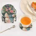 thumbnail image 3 of Yayeee 6 PCS Drink Coasters with Holder Set Woven Absorbent Round Tabletop Hot Pad, Green Floral, 3 of 7