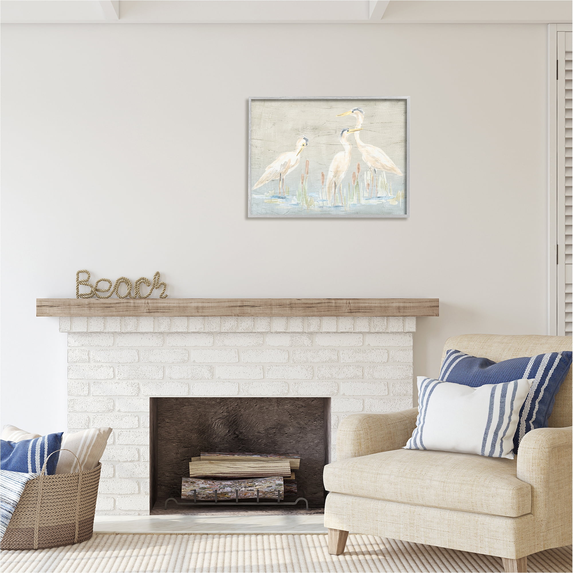 Stupell Industries Rustic Herons Scene Animals & Insects Painting Gray Framed Art Print Wall Art, 30 x 24