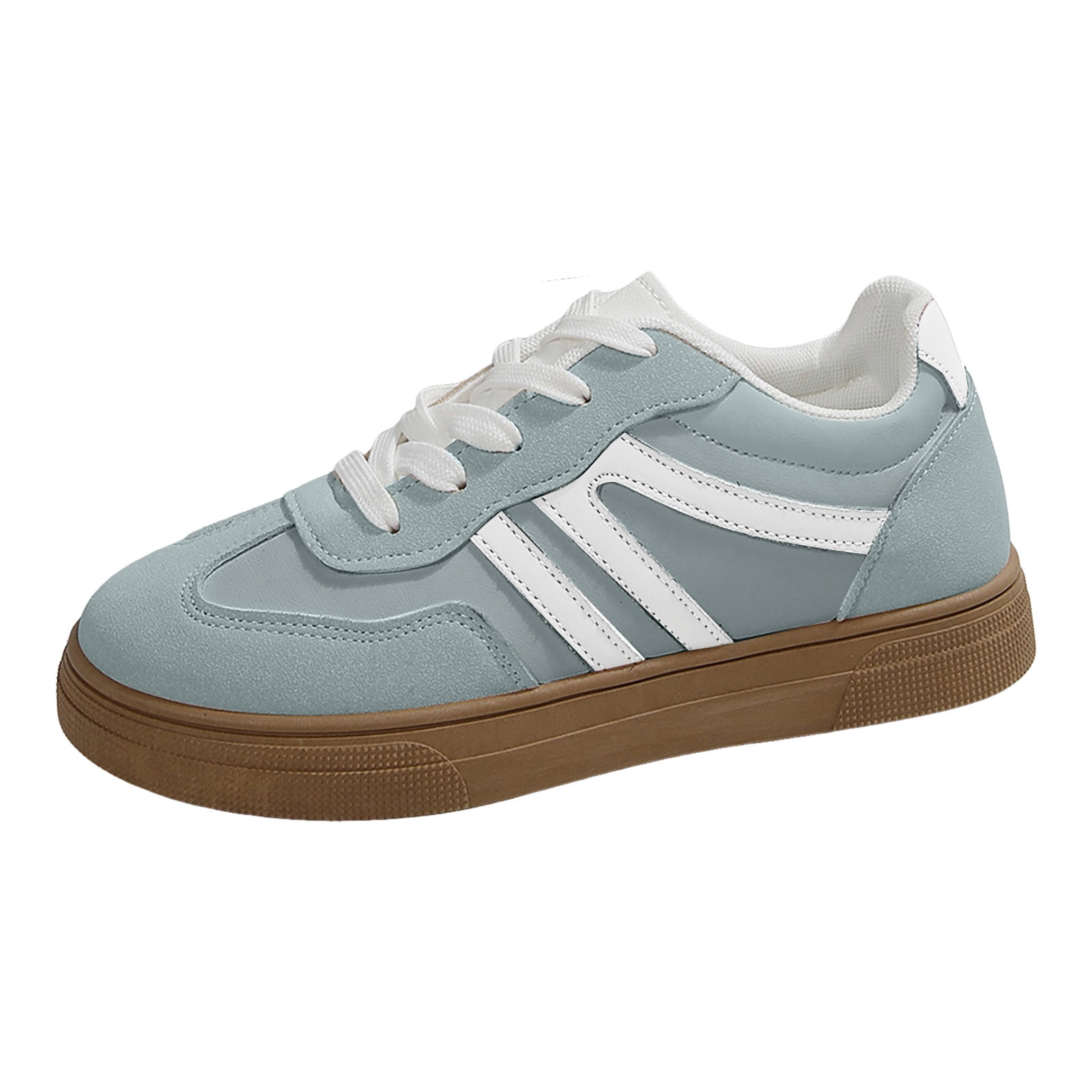 Flat Shoes for Women Vintage Classic Thick Sole Trainers Skate Shoes Splice Suede Lace up Antislip Walking Tennis Shoes Low Top Sneakers Sky Blue Size 9