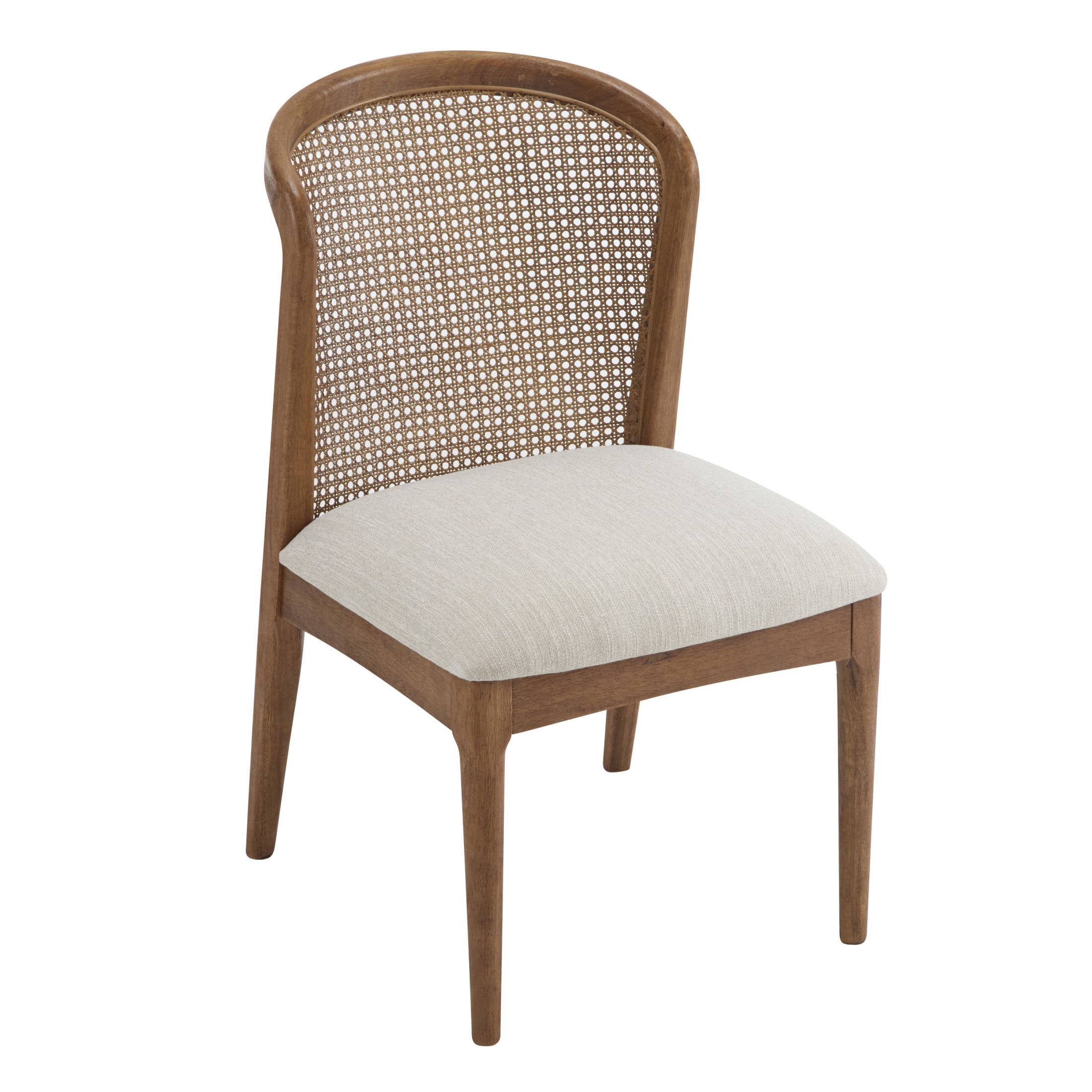 Quintra Upholstered Cane Webbing Dining Chairs, Rubberwood, Beige+Walnut, Set of 2