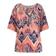 thumbnail image 5 of JTZGDY Tops for Women Plus Size Boho Floral Printed Summer Short Sleeve Ruched Crew Neck Graphic T-Shirts Loose Oversized Casual Dressy Tunic Blouse Orange XXXXL, 5 of 6