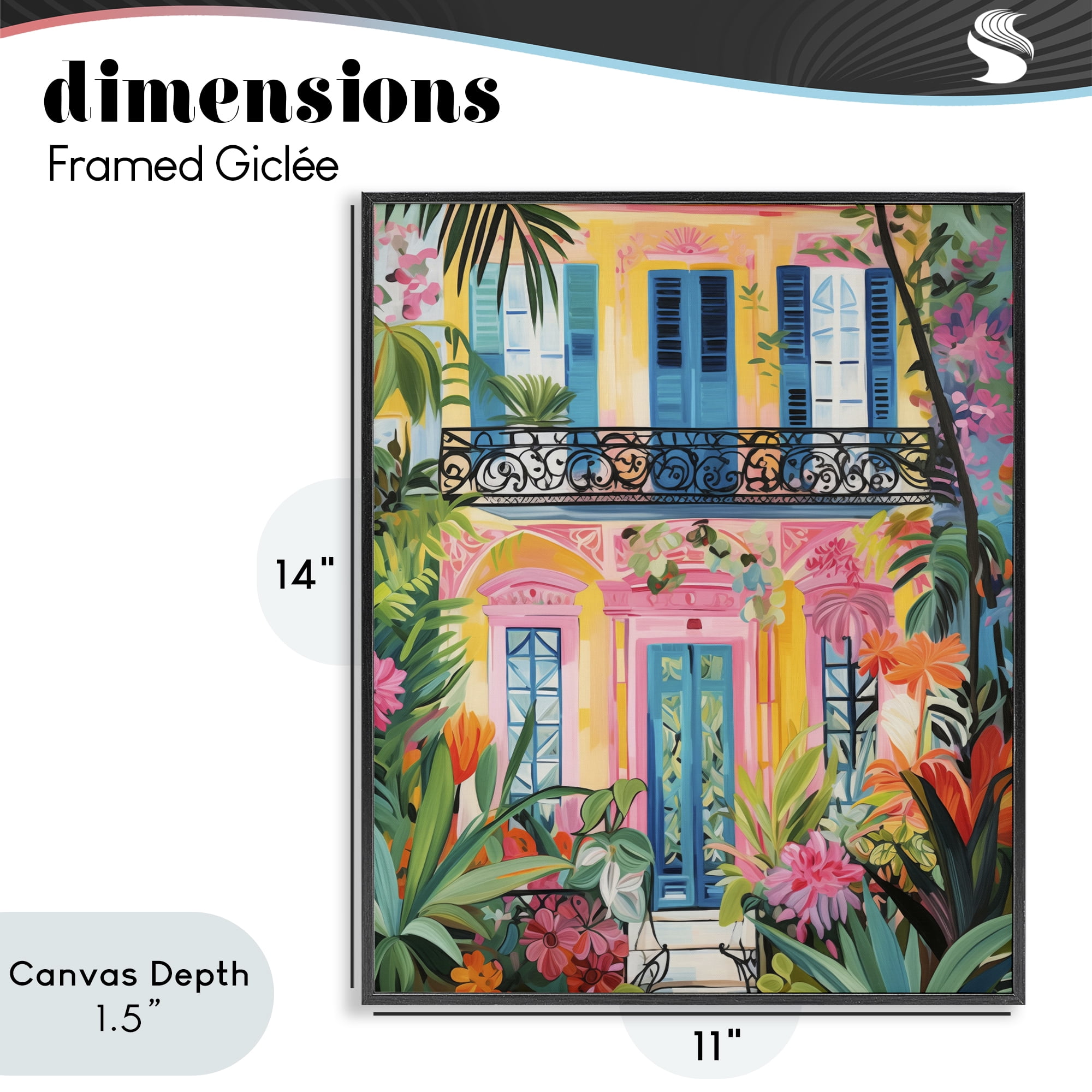 Stupell Industries Colorful Facade with Tropical Garden Black Framed Giclee Art, design by LSR Design Studio