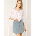 thumbnail image 3 of Blusa con Botones Allegra K Cuello de Solapa con Volantes Estampado de Corazón Manga del Codo Blanco L, 3 of 6
