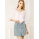 thumbnail image 3 of Blusa con Botones Allegra K Cuello de Solapa con Volantes Estampado de Corazón Manga del Codo Blanco L, 3 of 6