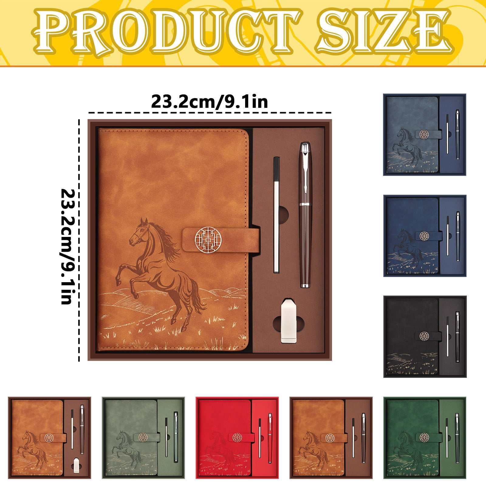 CSSJKYJ A5 Lined Leather Journal Notebook with Pen Set,9x9inch Vintage Hardcover Diary A5 Notebook with Magnetic Closure, Classic Business Gift Box Bag Set for Christmas Birthday(Browm）