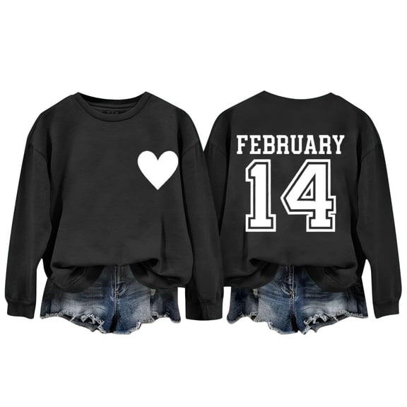 successthop Valentine Sweatshirts for Women Front Heart Back Number Oversized Crewneck No Hood Tops Long Sleeve Jumper L