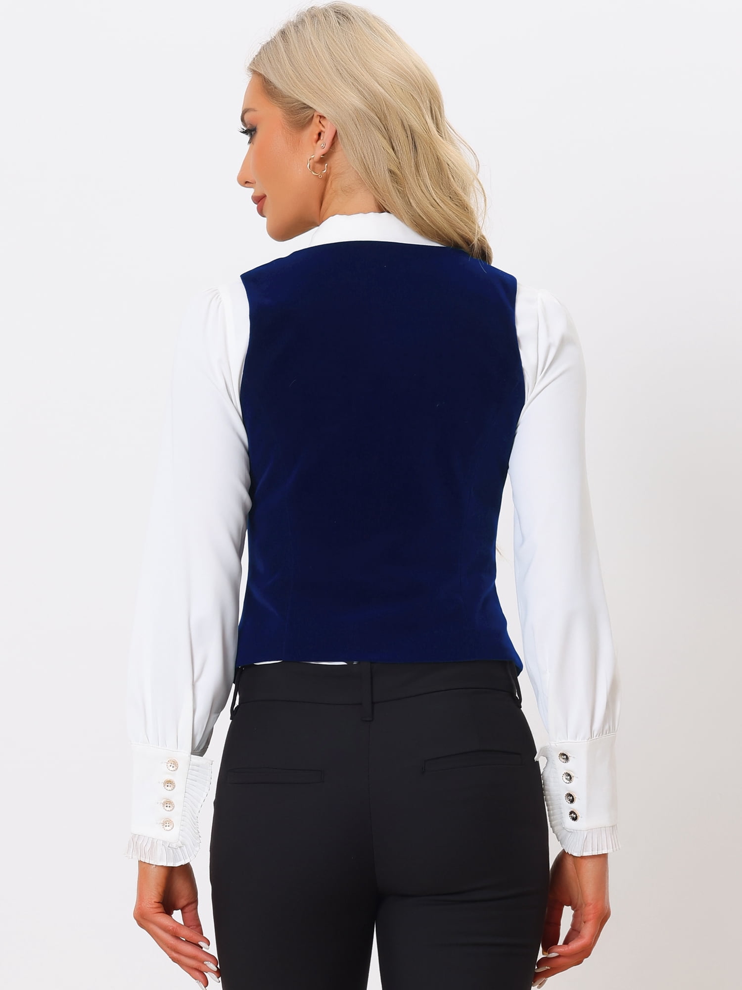 DARING DIVA Women's V Neck Retro Velvet Racerback Steampunk Vest S Dark Blue
