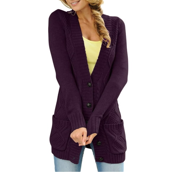 Sidefeel Women Open Front cardigan Sweater Button Down Knit Sweater coat X-Large Purple