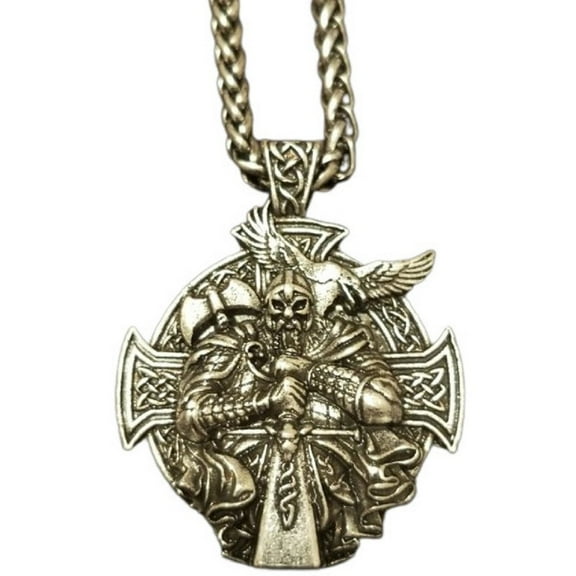 MayiaHey Viking Warrior Pendant, Norse Warrior Cross Necklace for Men, Nordic Warrior Sword Necklace Punk Odin Raven Eagle Jewelry, Viking Warrior Cross Necklace Vintage Odin Sword Pendant Necklace