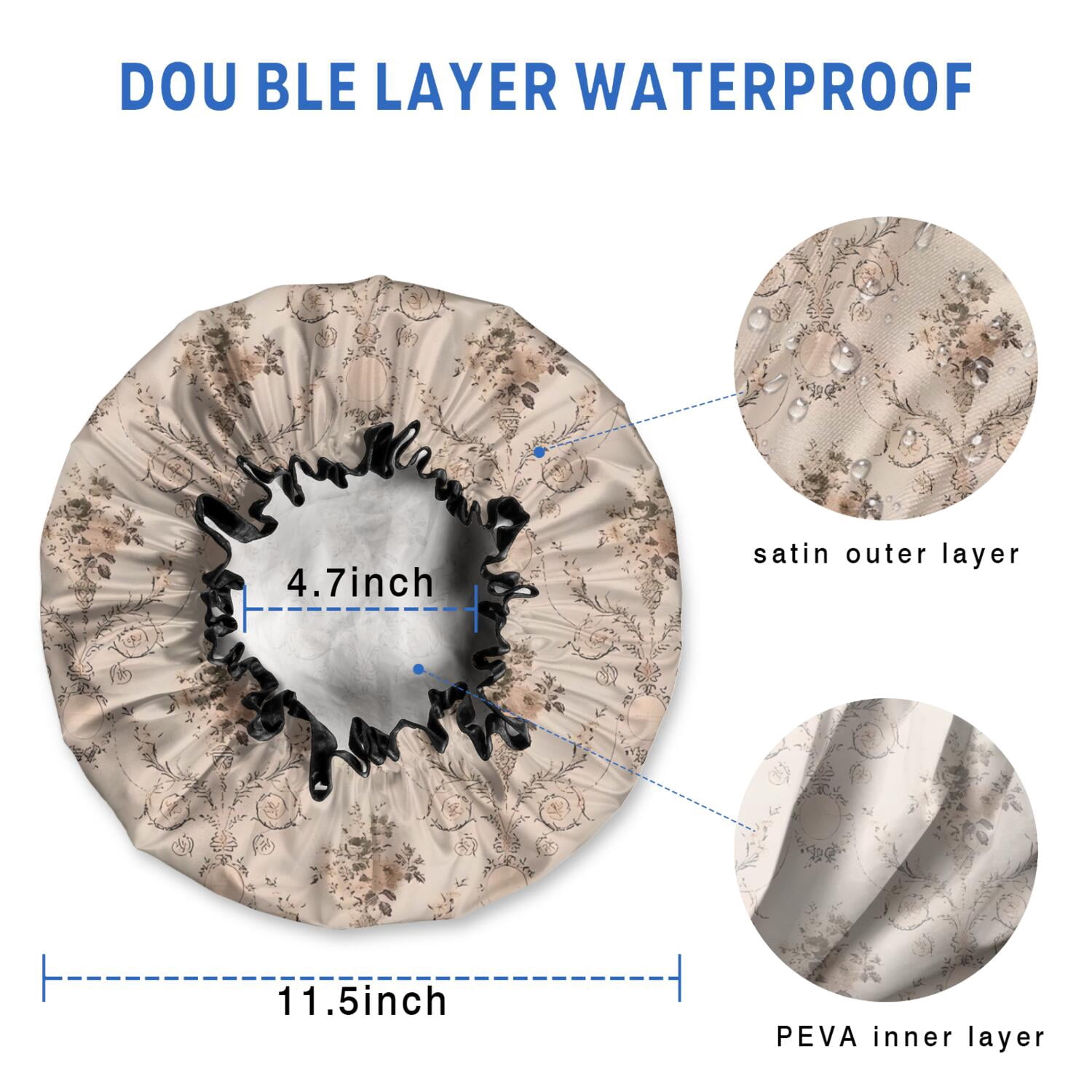 Shower Caps,Pioneer Flower Floral Print Pattern Waterproof Shower Cap for Women 4 Pieces,Double Reusable Hair Cover for Shower PEVA Elastic Stretch Hem
