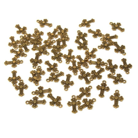 3/4 Inch Circle Charm Necklace - Small Cross Metal Charms, Gold, 3/4-Inch, 50-Count