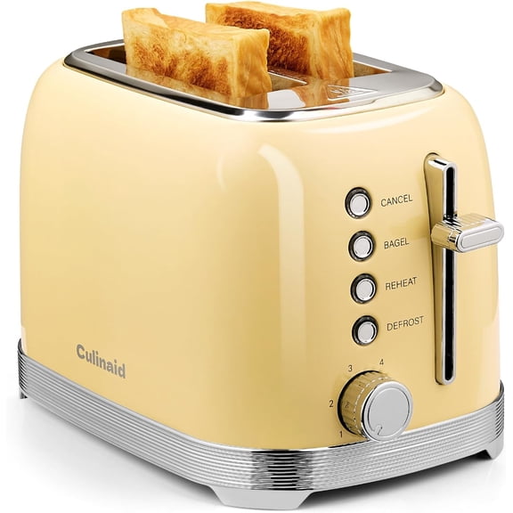 Toaster 2 Slice Retro Stainless Steel with 1.5” Extra Wide Slots Bagel, Defrost, Reheat, Cancel Functions, 6 Bread Shade Settings, Removable Crumb Tray, Gray