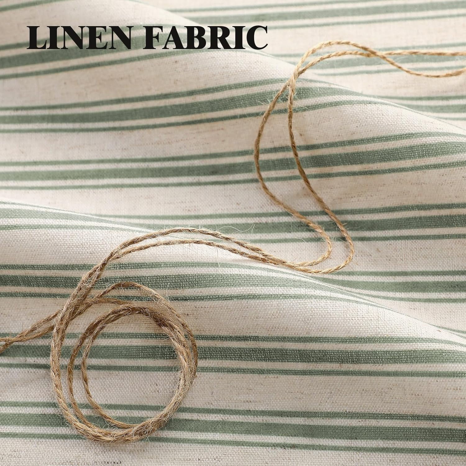Farmhouse Shower Curtain with Ruffle Hem Linen Shower Curtains for Bathroom Country Vintage Rustic Natural Fabric, Cream-Green Stripe 72" W x 72" L