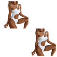 thumbnail image 3 of Minnieouse Poliéster Mujeres Bikinis Alambre Irregular Sexy Chicas Damas Color sólido Playa Natación Traje de baño Traje de baño Blanco Blanco S 2piezas, 3 of 6