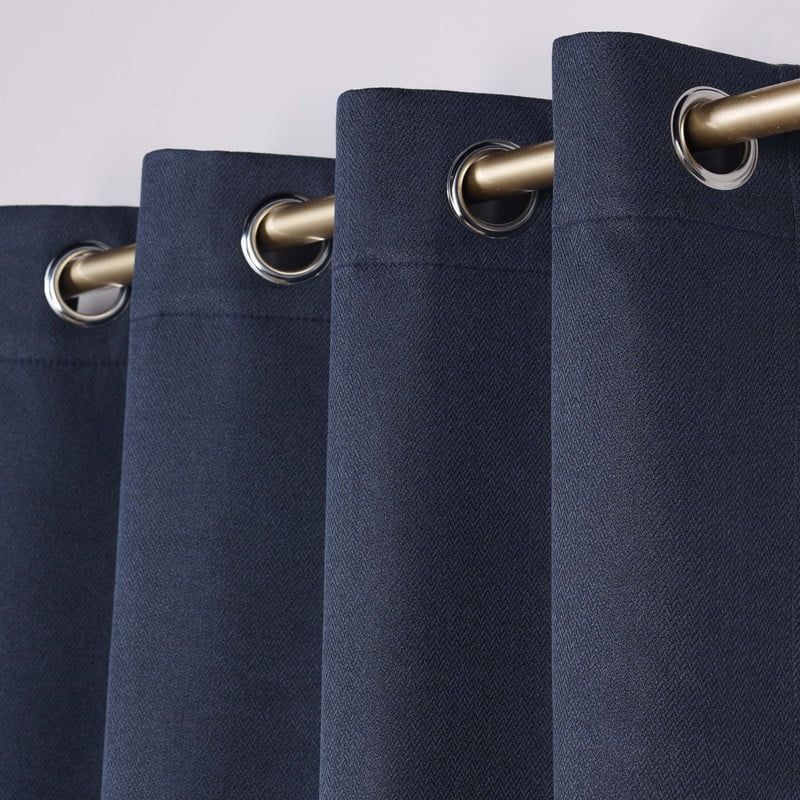 Superior Nyan 100% Blackout Curtains Set of 2, Grommet Header Curtain Panel Pair, Navy Blue, 52"W x 84"L