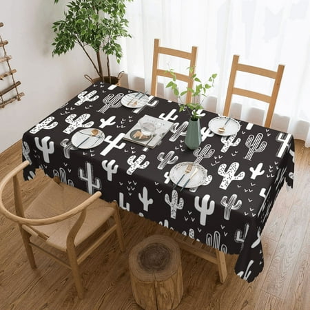 

Tablecloth Black And White Cactus Table Cloth For Rectangle Tables Waterproof Resistant Picnic Table Covers For Kitchen Dining/Party(54x72in)