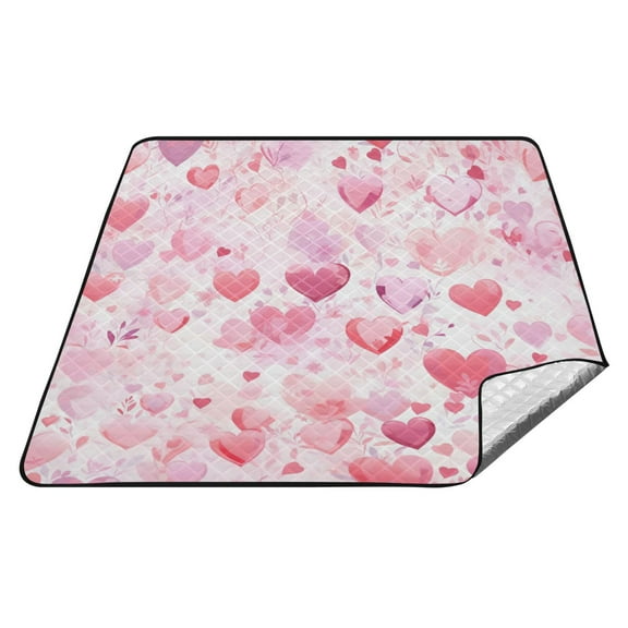 Beach Blanket Waterproof Picnic Blankets Sandproof Large Mat with Drawstring Bag Camping Grass Travel Hiking Park 78"x78" Pink Loving Heart
