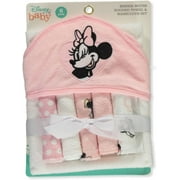 Disney Baby Minnie Mouse Hooded Towel with 5 Piece Washcloth Set, Rosy Dream Print, GS71796