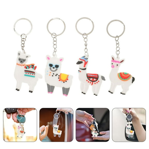 Raindrops Alpaca Shaped Keychain Pendants Assorted Color PVC Small Keychain for Decoration 8pcs