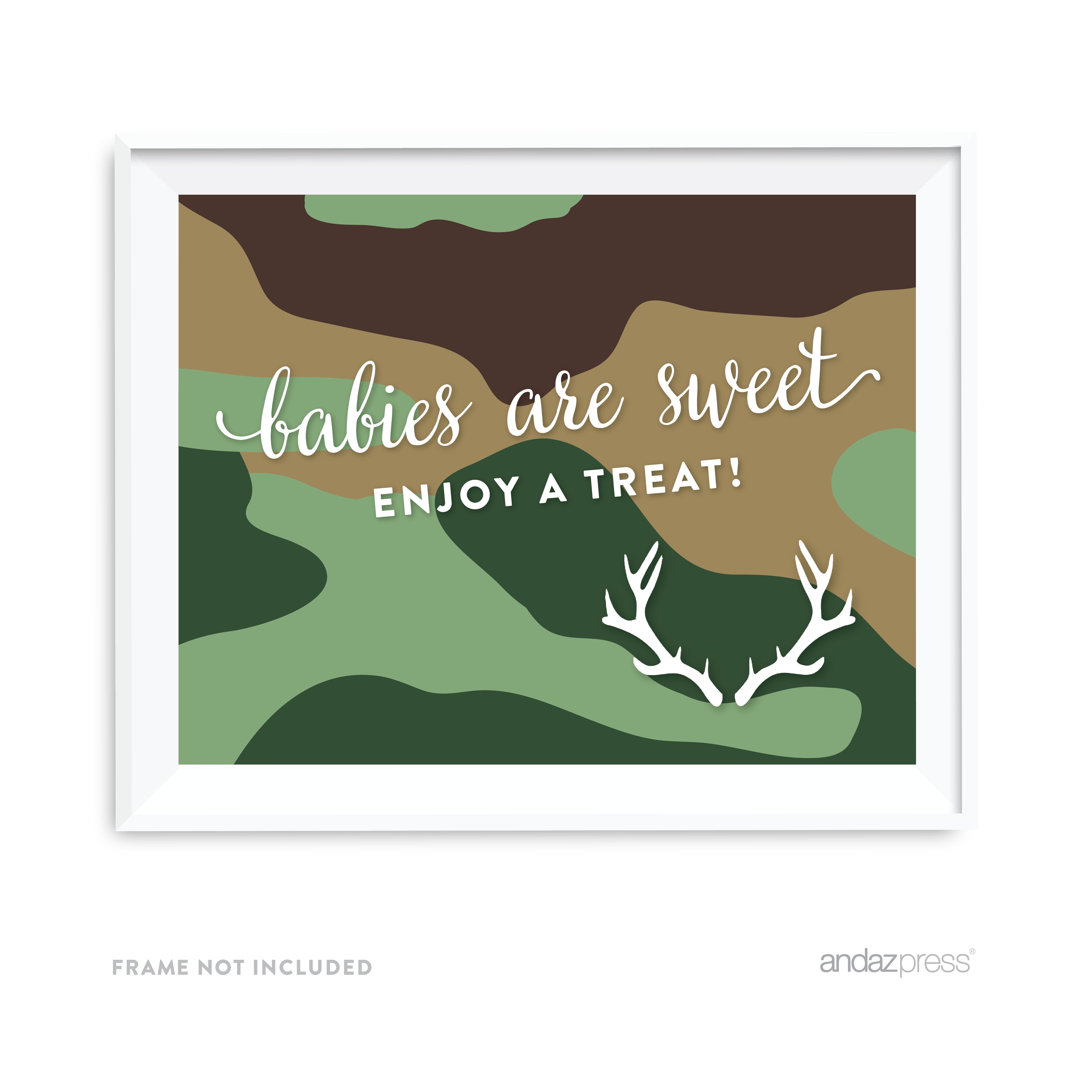 ANDAZ PRESS Babies Are Sweet, Enjoy A Treat Woodland Camouflage Boy Baby Shower Party Signs