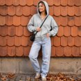 thumbnail image 4 of TQWQT Womens Vintage Washed Zip Up Hoodie Oversized Drop Shoulder Jacket American Casual Kangaroo Pocket Gradient Tie Dye Sweatshirt Loose Fit Long Sleeve Outerwear Streetwear Fashion Tops Gray S, 4 of 5