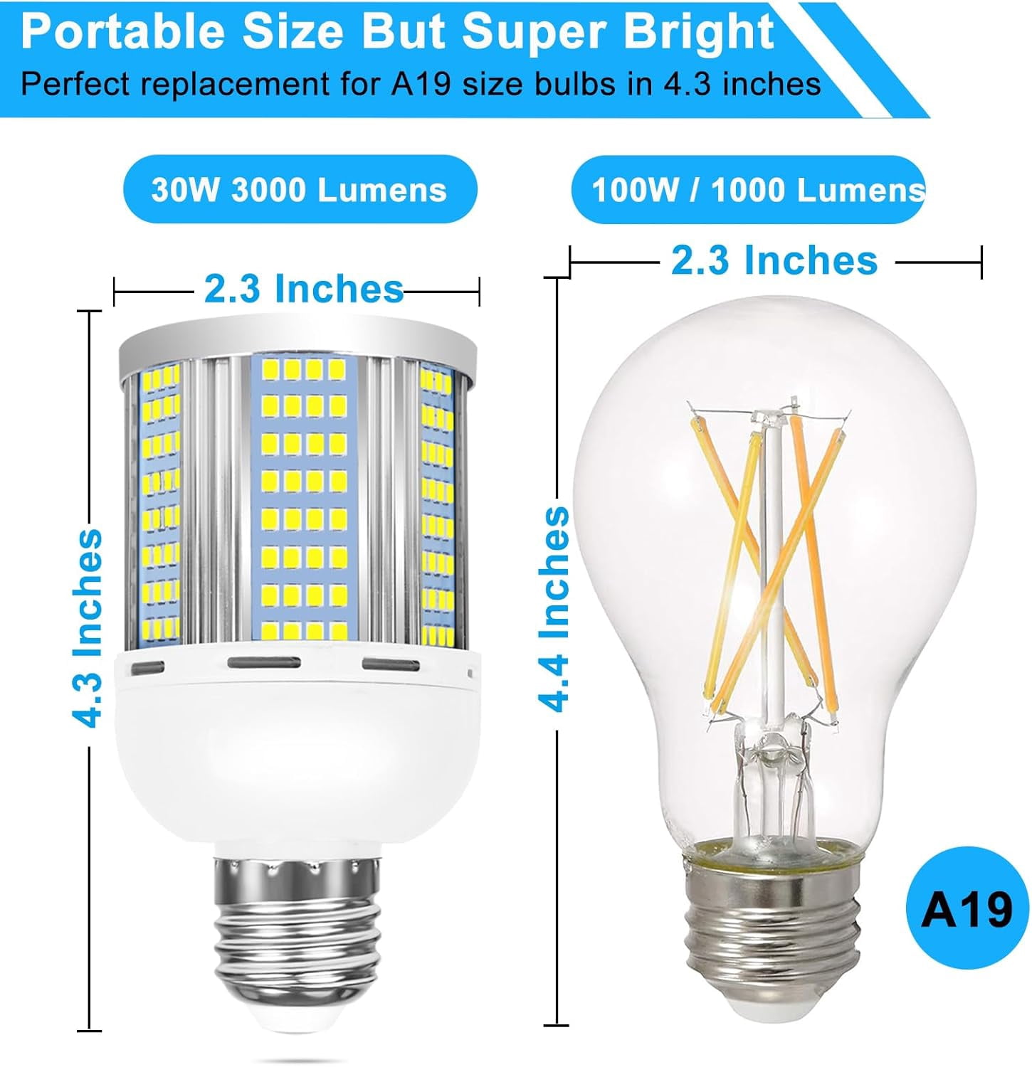2 Pack 200W Equivalent Led Corn Light Bulb, 3000 Lumen 5000K Daylight White 30W LED Corn Lamp, E26/E27 Base LED Light Bulb for Home Garden Garage Backyard Street Office Household