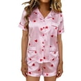 thumbnail image 2 of Vetsdori Shorts & Top Pajamas Sets for Women Casual Sleepwear Homewear Short Sleeve Soft,2 Pieces Satin Loungewear Heart Print Home Womens Pjs Button up, 2 of 7