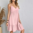 thumbnail image 6 of NXMZXB Women's Casual Summer Dresses Ruffle Tiered Swing Flowy Sundress Sleeveless Spaghetti Strap V-Neck Tank Beach Cover up Dress Loose Fit Vacation A-Line Midi Dress Pink XL, 6 of 10