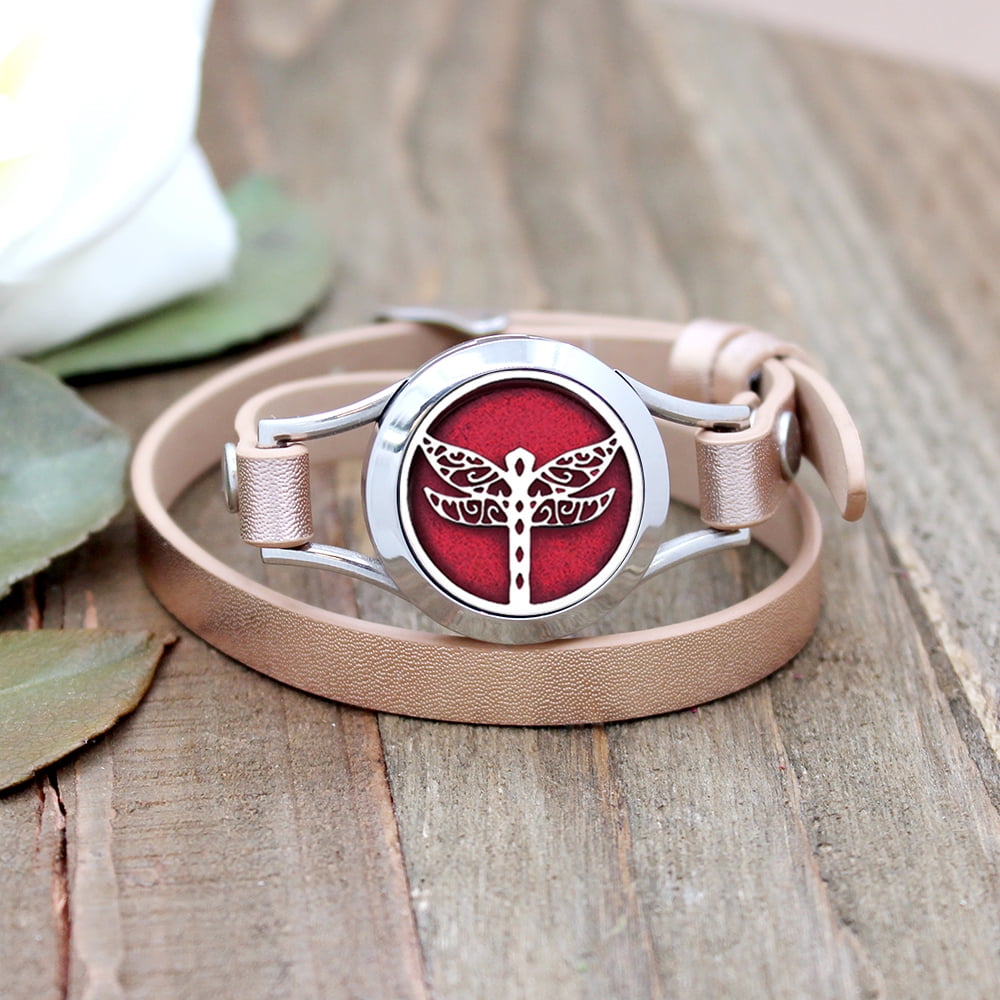 Dragonfly Essential Oil Bracelet Stainless Steel Champagne Double Strap Color Band Jewelry with Gift Box