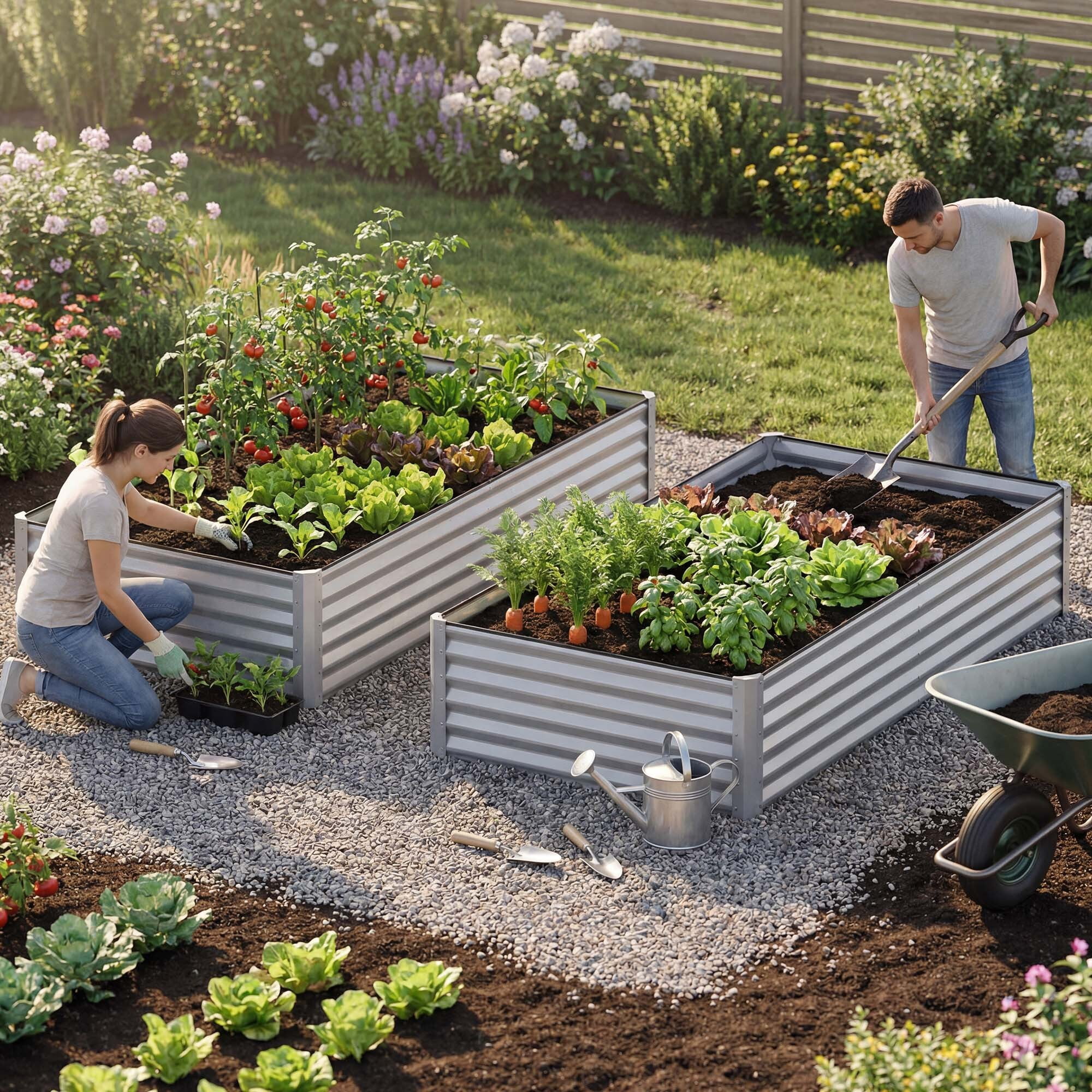 Uforic 8x4x1.5 Ft 2 Pieces Galvanized Metal Raised Garden Bed Kit with Free Gloves Silver