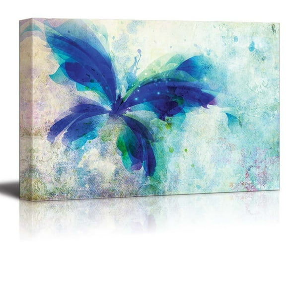 wall26 Beautiful Blue Butterfly on a Vintage Watercolor Background - Canvas Art Home Art - 16x24 inches