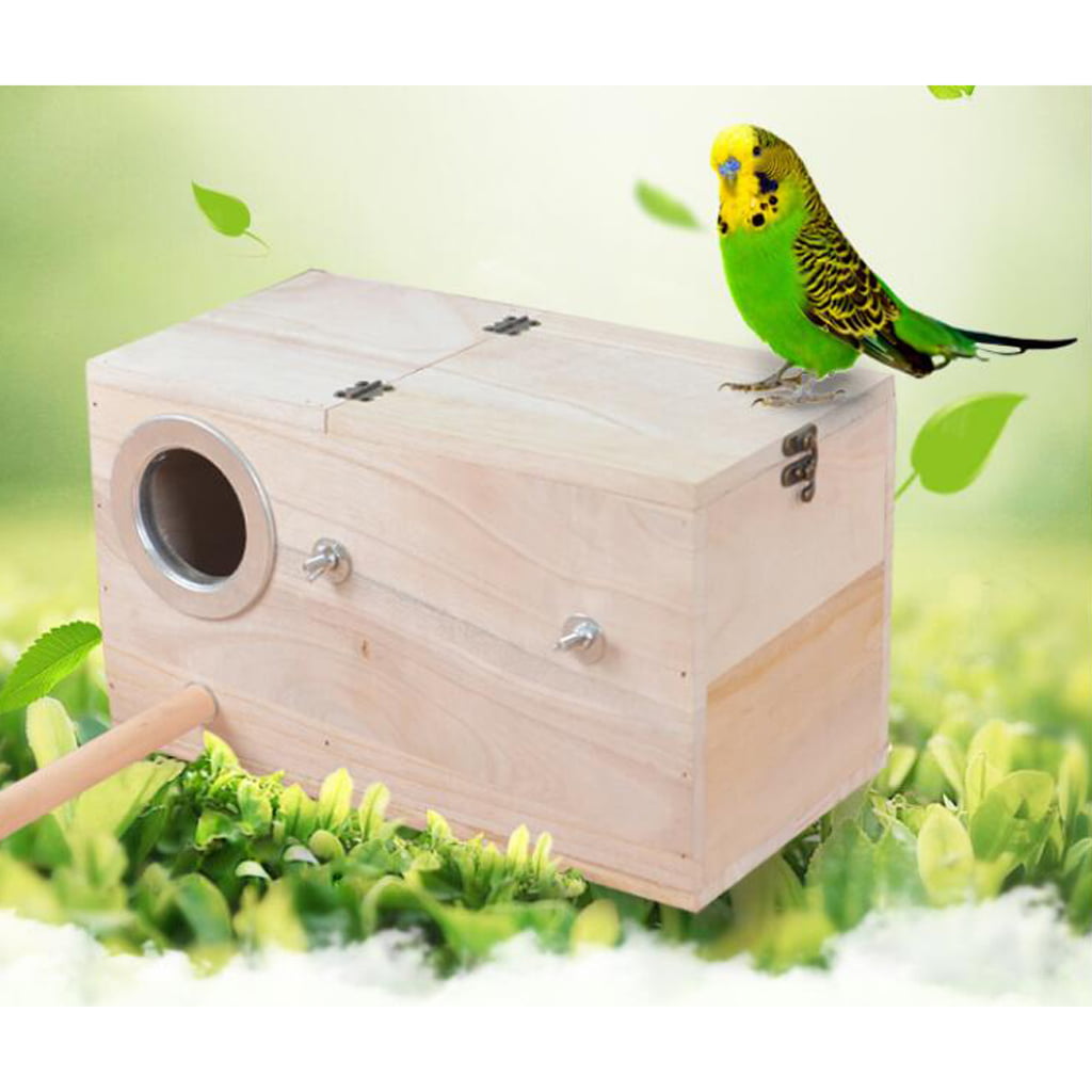 Wooden Budgie Nest Nesting Box & Perch For Cage Aviary With Opening Top 
