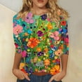 thumbnail image 2 of CYMMPU Women's Crewneck Floral Printed 3/4 Length Sleeve Swing Shirts Summer Fall Basic Tees Tunic Tops Business Work Blouses Vintage 2025 Clothes Multicolor S, 2 of 5